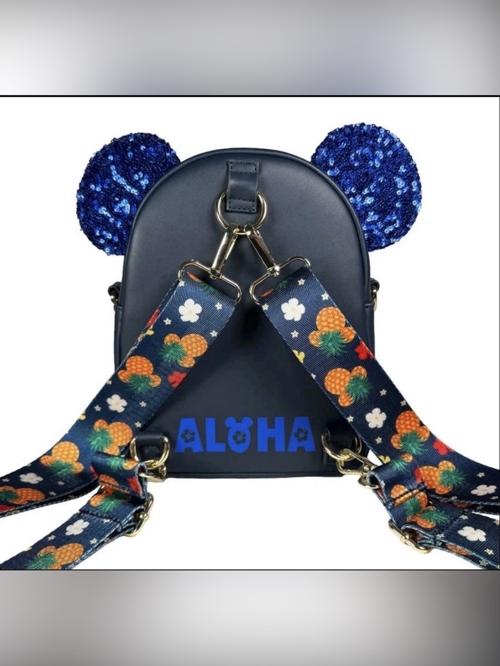 NEW Loungefly Aloha Mickey Convertible Backpack Tropical Sequin Ears Pineapples - Picture 4 of 10